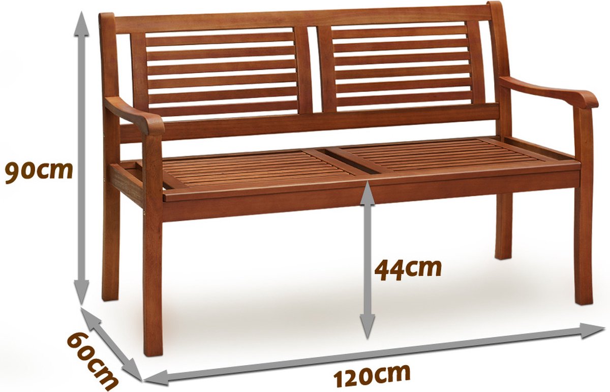Casaria Tuinbank - Eucalyptushout 120x60x90cm - FSC®-gecertificeerd