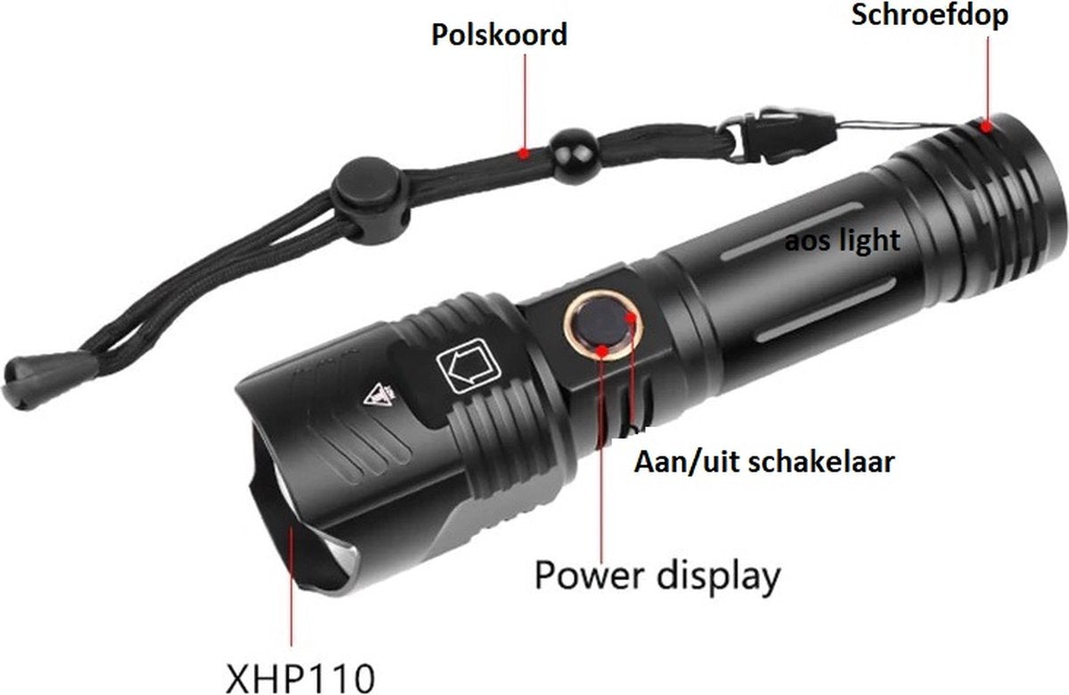 Professional Rechargeable LED Flashlight AOS Light XHP 110.2 4700 Lumens