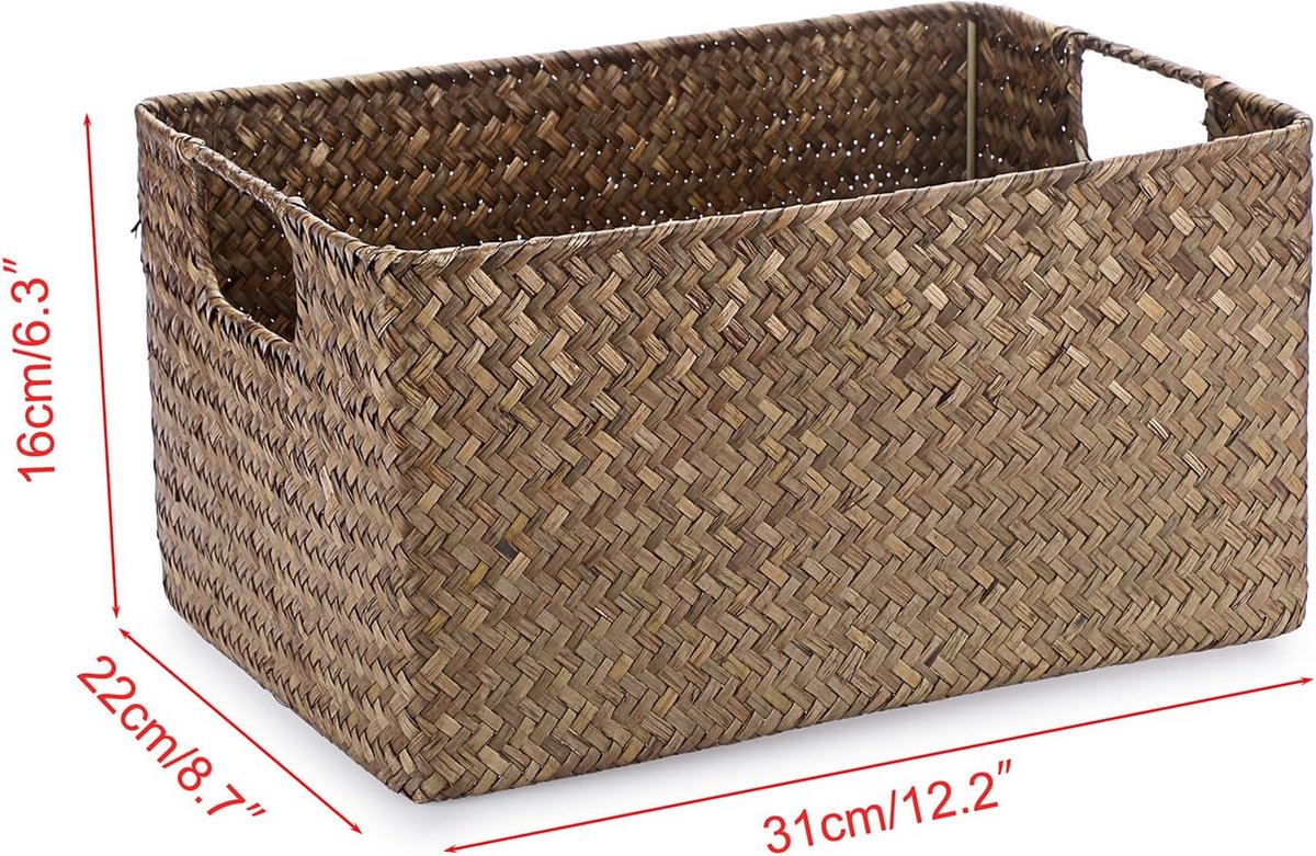 Zeegras opbergmand Open mand Woonkamer decoratieve mand Geweven rieten stoffen mand Bureaumand Rechthoekige badkamer opbergmand Box, Planken & Bureaus