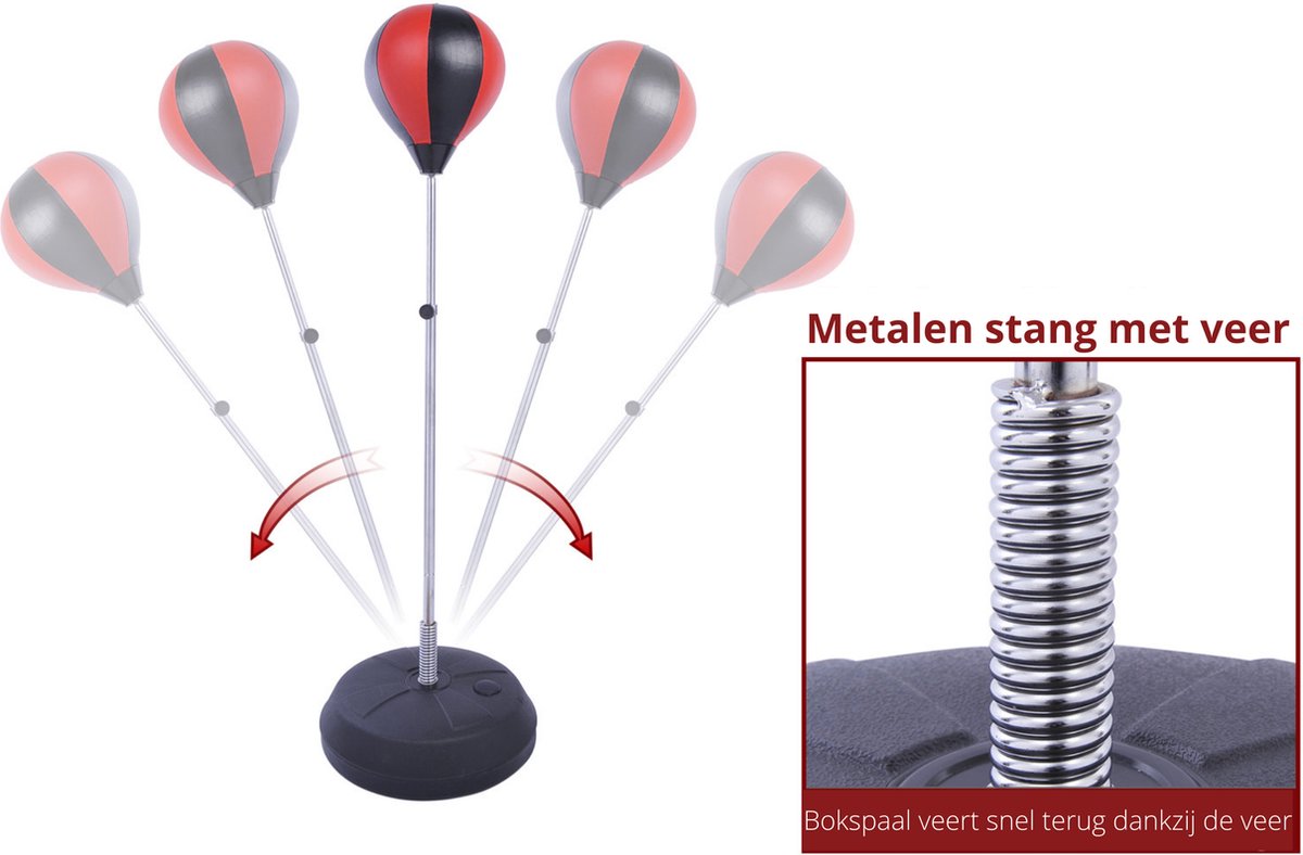 Punching Ball Set met Pomp - Bokshandschoenen - Bokszak - Boksbal - Boksen - Speelgoed - Rood/zwart