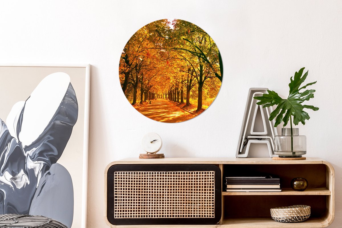 WallCircle® Muurcirkel 60x60 cm - Bos - Herfst - Seizoenen - Landelijk - Gezellig - Muurdecoratie woonkamer - Wanddecoratie slaapkamer - Kamer decoratie accessoires - Ronde schilderijen - Woonaccessoires cirkel binnen