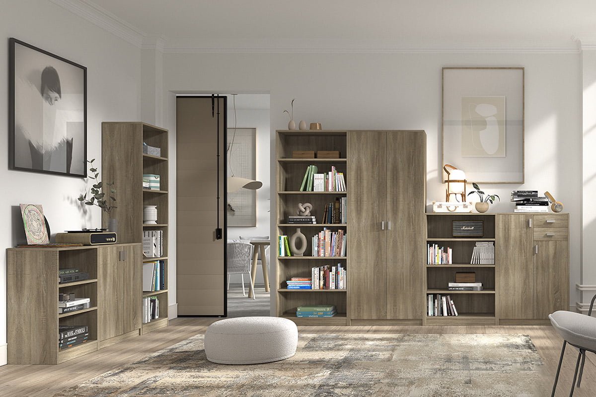 Low-density cabinet Edwin Sonoma - Width 72 cm - Height 110 cm - Depth 36 cm - With drawers - With shelves - With hinged doors - Filing cabinet - Storage cabinet - Small - Low