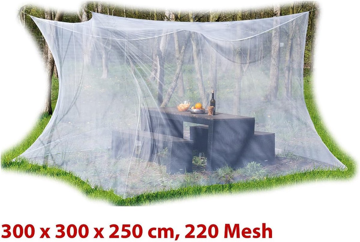 XXL klamboe: voor binnen en buiten, 300 x 300 x 250 cm, 220 mesh, wit (muggennet XXL outdoor, muggenbescherming, anti-muggen)
