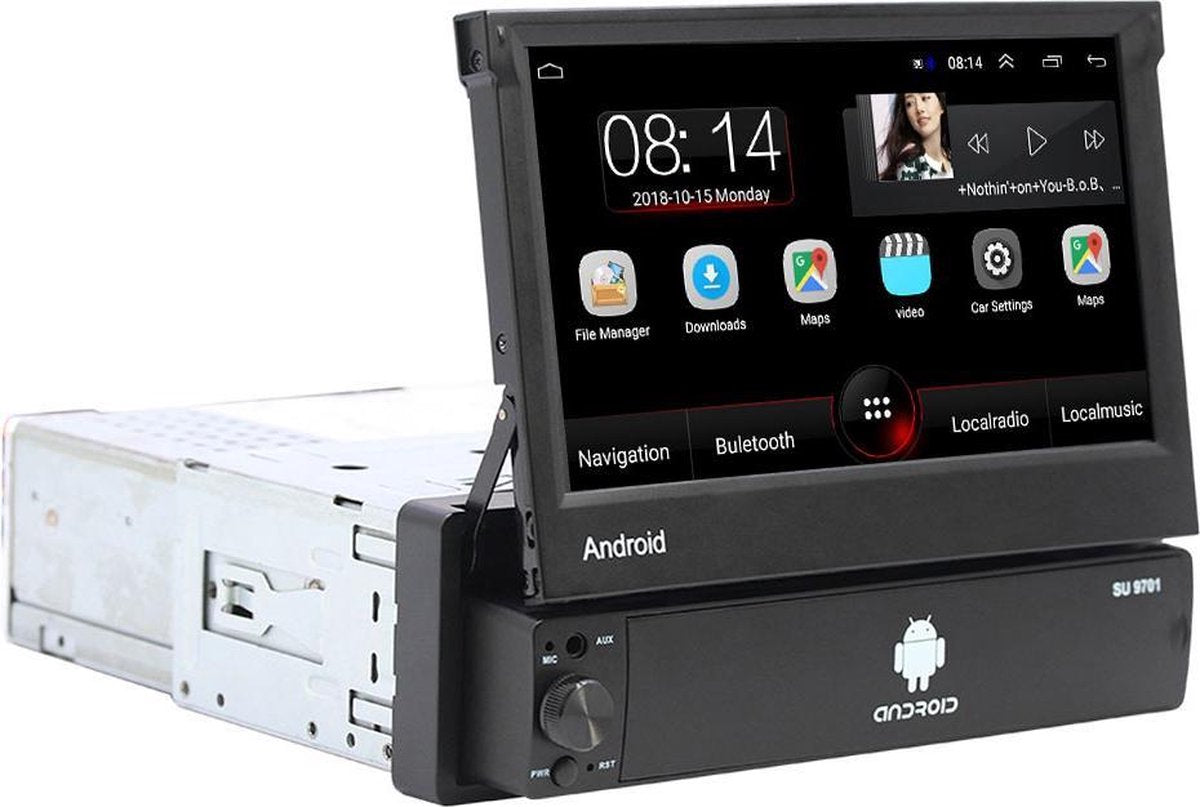 1Din Autoradio | Android 8.1 | Navigatiesysteem | 7'' HD klapscherm | USB, Aux, Bluetooth, WIFI | Achteruitrijcamera