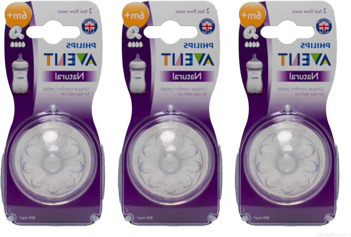 Natural teat with 4 holes fast flow - from 6 months - 6 pieces, Avent