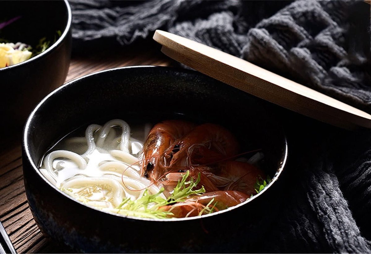 Japanese Ramen Kom Set - Keramische Salade Noodle Grote Soepkom Met Deksel En Lepel - Ontbijtgranen Soep Dessert En Rijst Kom - Magnetron Oven Vaatwasser - Blauw Ice Set