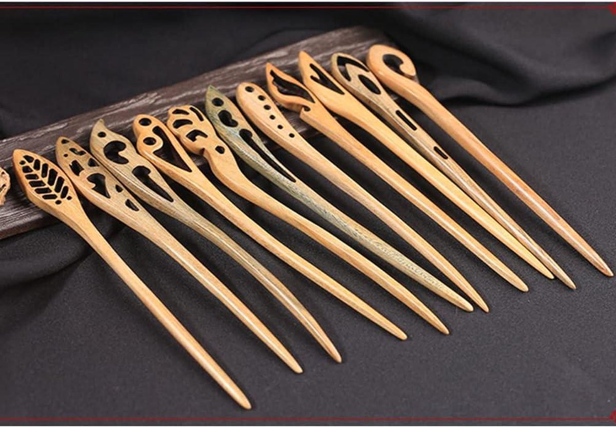 Houten Haarstok Haaraccessoires Set - Lange Haarspelden Hoorn Vork Pin - Chignon Houder - 4 Stuks