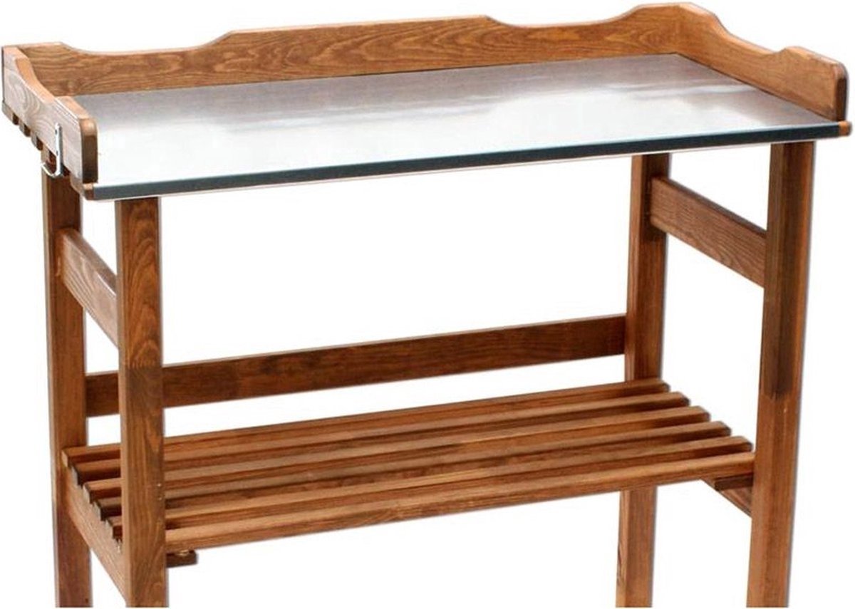 Potting Table with Zinc Worktop - 78x38x86 cm - Solid Pine Brown