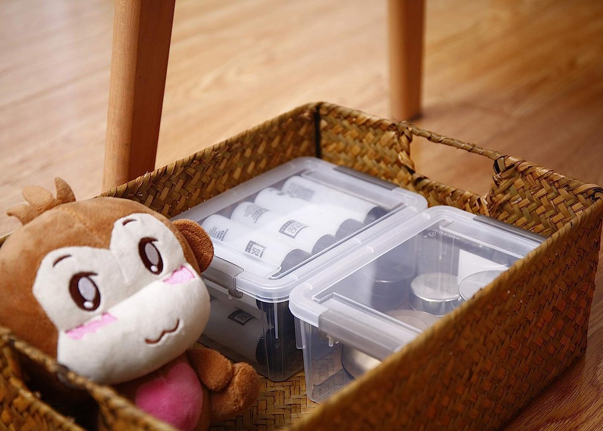 Set of 10 Storage Boxes 1.25 Litre - With Lid - Small - Stackable - Clear Handle - Clips - Small Parts - Crate - Elastic - Robust Plastic Boxes for Lego and Craft Supplies