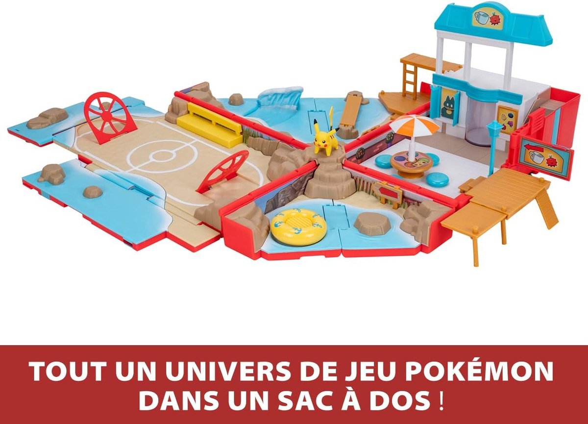 Rugzak van de strandtrainer - Pokémon-speeluniversum - minispellen - speelplaats op het strand - Pikachu figuur - speelgoedset - kinderen.