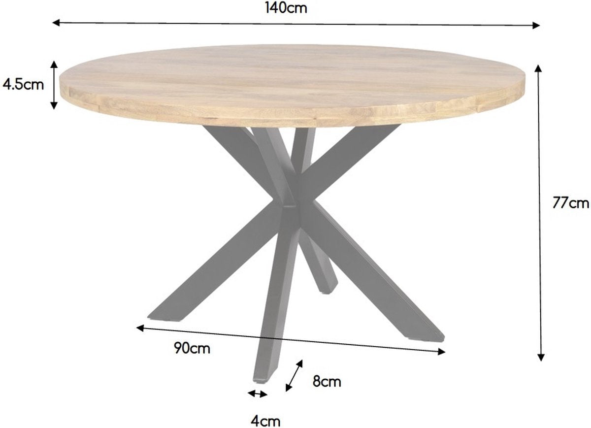Luxe dikke ronde eettafel SUUS 140cm mango spinpoot