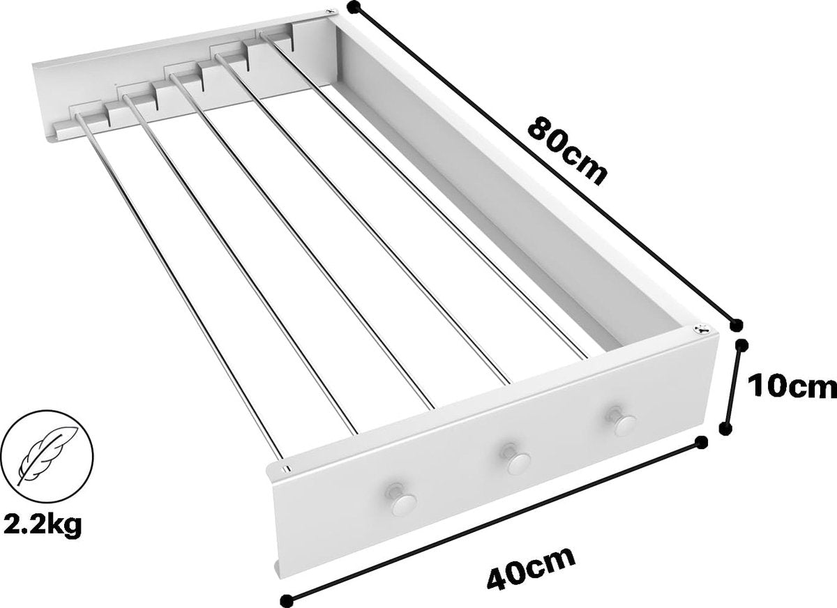 Wanddroogrek, uittrekbaar, 80 cm, staal (wit)