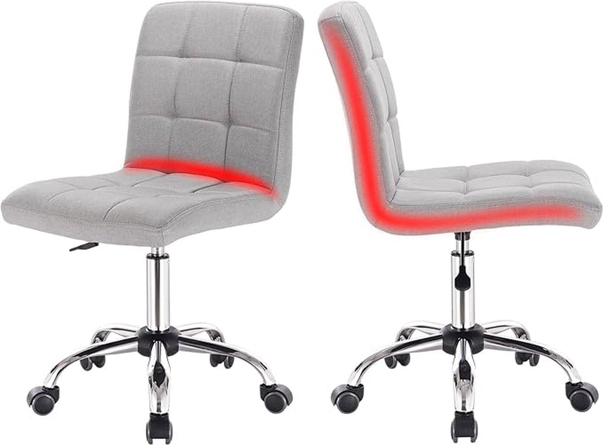 Swivel office chair with ergonomic design, height adjustable and 360-degree rotatable. Suitable for office, study, or bedroom. Linen upholstery in light gray.