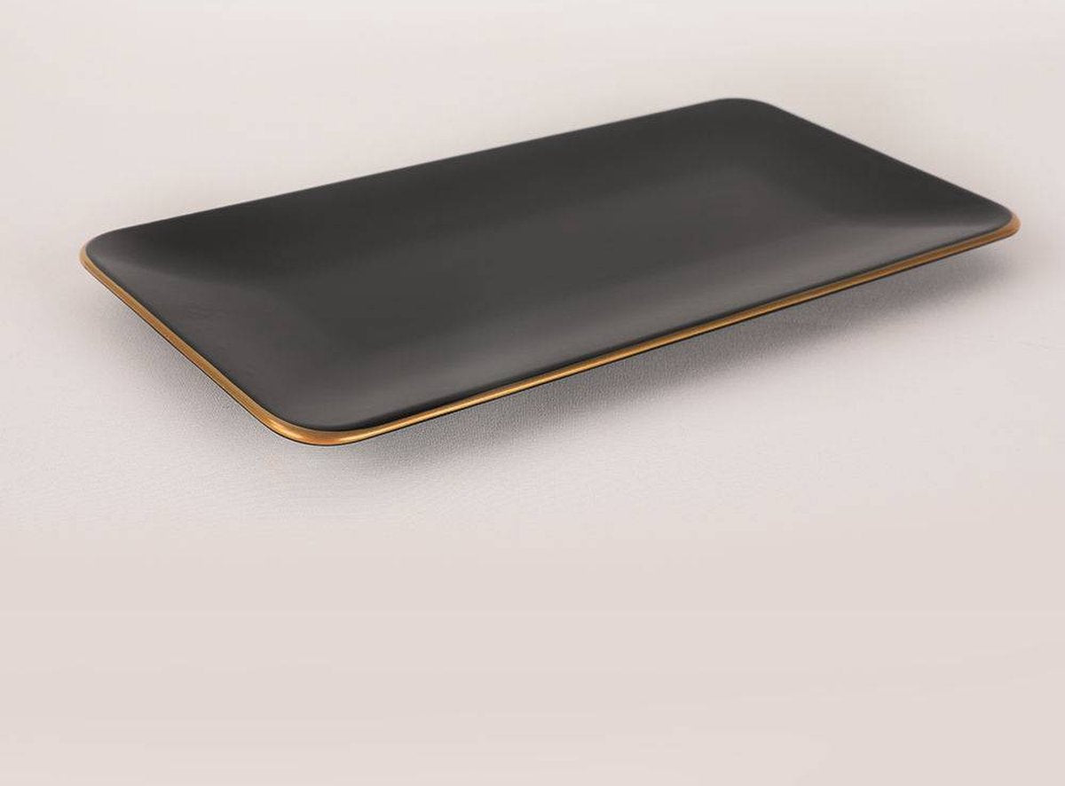 Asir Serviesset - Dinerset (44-delig). Zwart/Goud Serviesbord: 26 cm (6 stuks) Bord: 19 cm (6 stuks) Taartserveerbord: 20 cm (6 stuks) Schaal: 12 cm (6 stuks) 100% KERAMISCH AARDEWERK