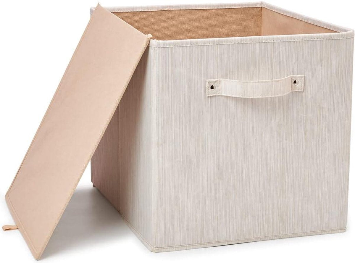 Opbergmand Katoenen Opvouwbare Opbergdoos Met Handvatten Voor Kinderkamer Speelgoed Kast Beige 33x38x33 Cm Opbergbox - Opbergdoos