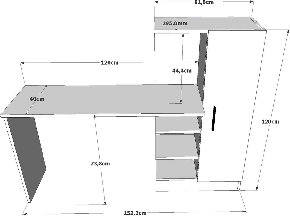Stylish Desk with Cabinet - Black & Oak Design - 152.3x120x40cm - Durable Melamine Material