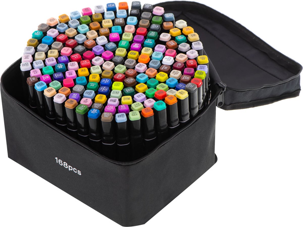 Stiften Voor Volwassenen Touch Twinmarkers Dubbelzijdige Alcoholstiften - 168 stuks - Dual Tip Markers - Tekenstiften - Kleurstiften - Fineliners - Dikke Dunne Stiften - Handlettering Kalligrafie Bullet Journal Dagboek - Kleuren