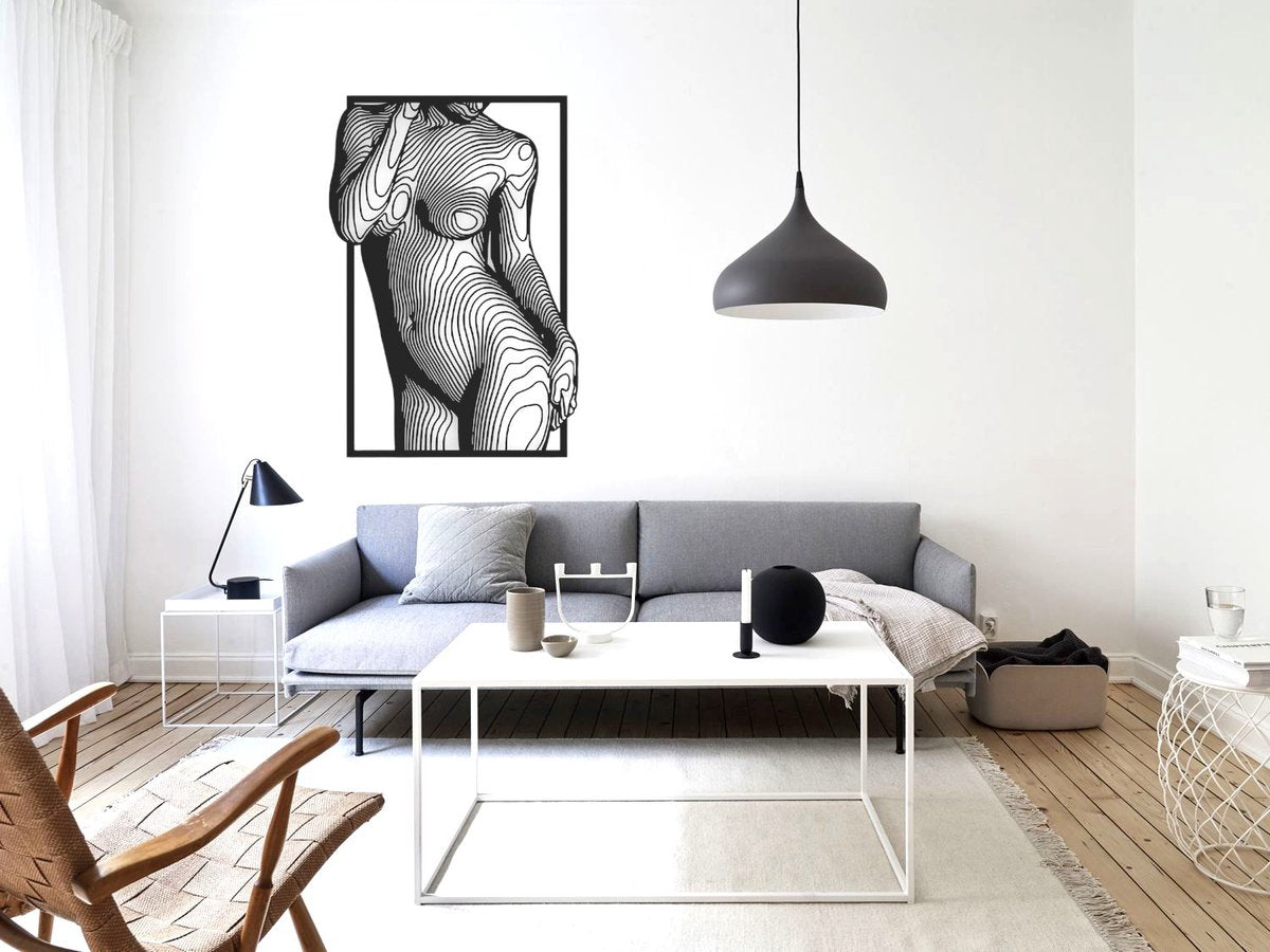 Vrouwenlichaam wanddecoratie woonkamer - Zwart - Houten kunst - Muurdecoratie - Lijntekening - Wanddecoratie - Boheems - Wandborden - Woonkamer - wanddecoratie woonkamer