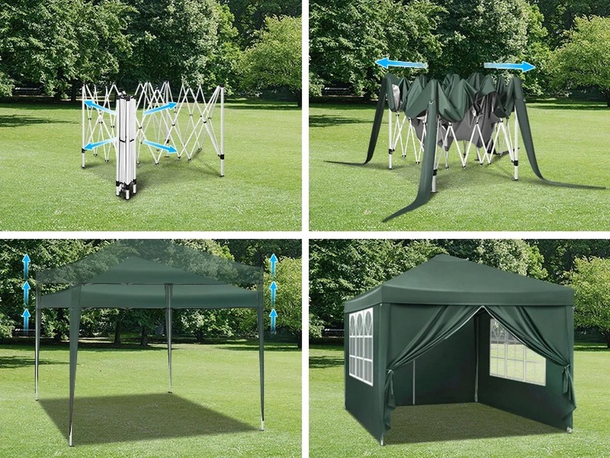 J&R Partytent - Paviljoen - Opvouwbare Luifel - Tuintent - Waterdicht - Uv Bescherming - met Draagtas - Pavillon - Prieel - Zijpanelen - 3x3m - Blauw