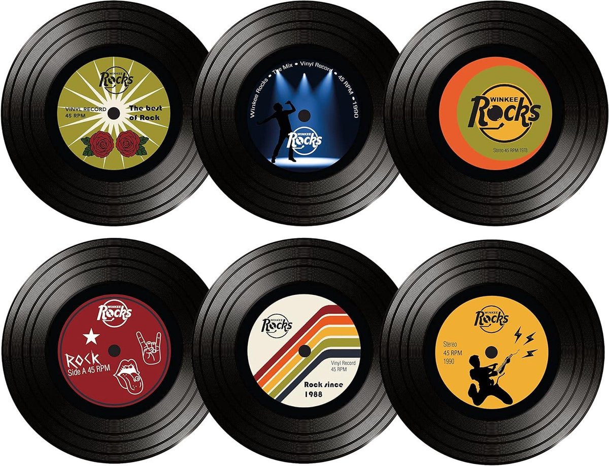 Vinylplaat onderzetters - coole retro glazen onderzetters - siliconen bierdeksel - rond cadeau-idee voor Kerstmis mannenavond verjaardag Winkee Rocks barmat