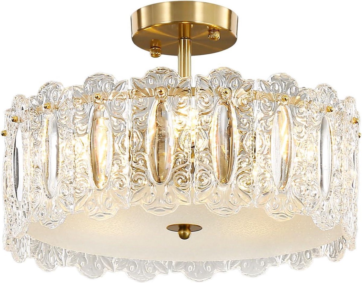 Modern Crystal Chandelier - 40 cm - Gold - Semi-Flush Mount Ceiling Light - LED Lamp - Elegant Design - Living Room Dining Room - Bedroom Restaurant - E14 x 5