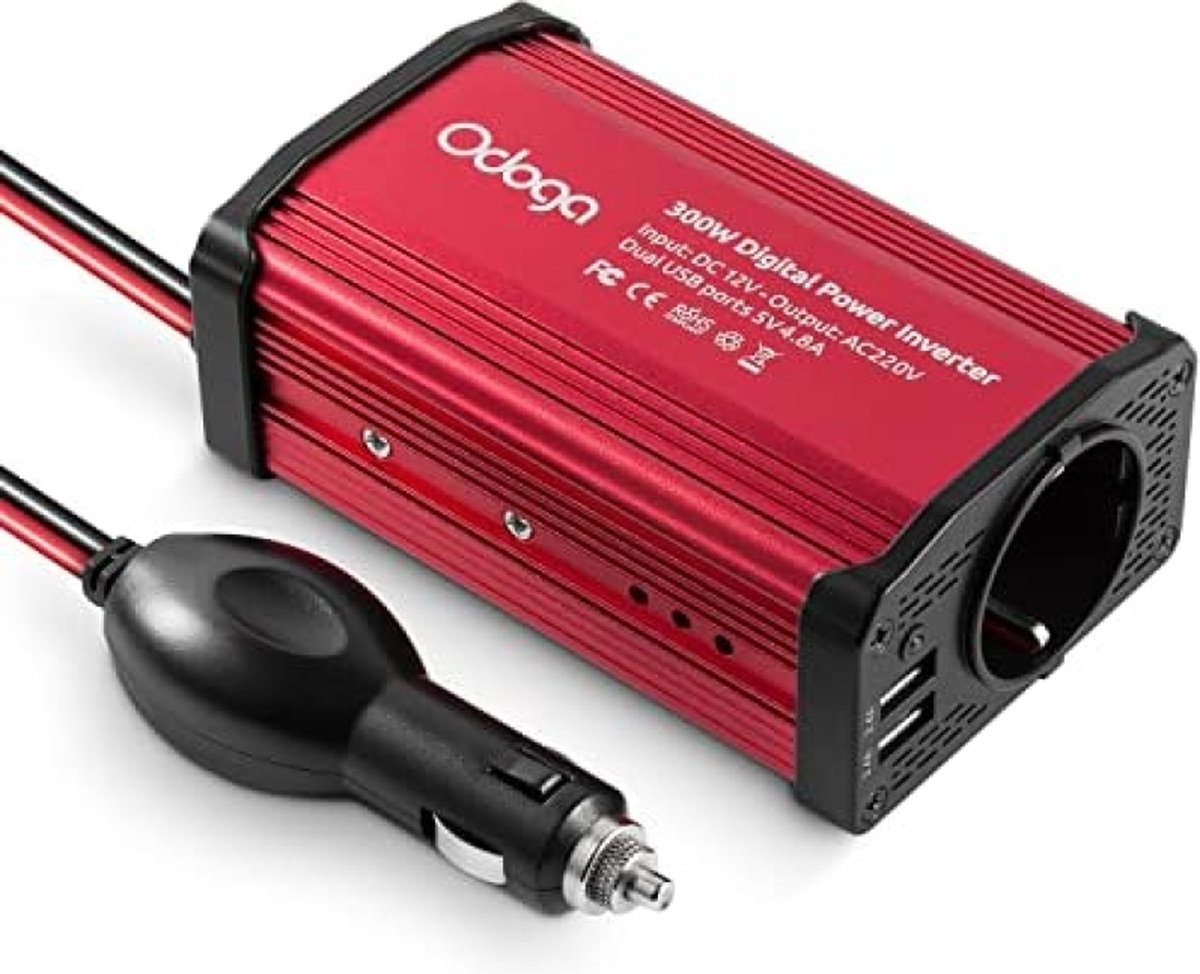 300W Car Power Inverter, 12v to 230v Voltage Converter with 2 USB Ports, Car Cigarette Lighter Plug Inverter