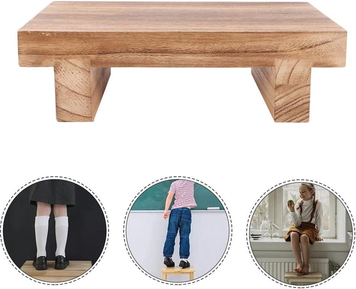 Opstapkruk hout - multifunctionele stabiele kruk - massief hout voor hoge bedden - kinderen volwassenen - keuken woonkamer - 25 x 18 x 7 cm (hout)