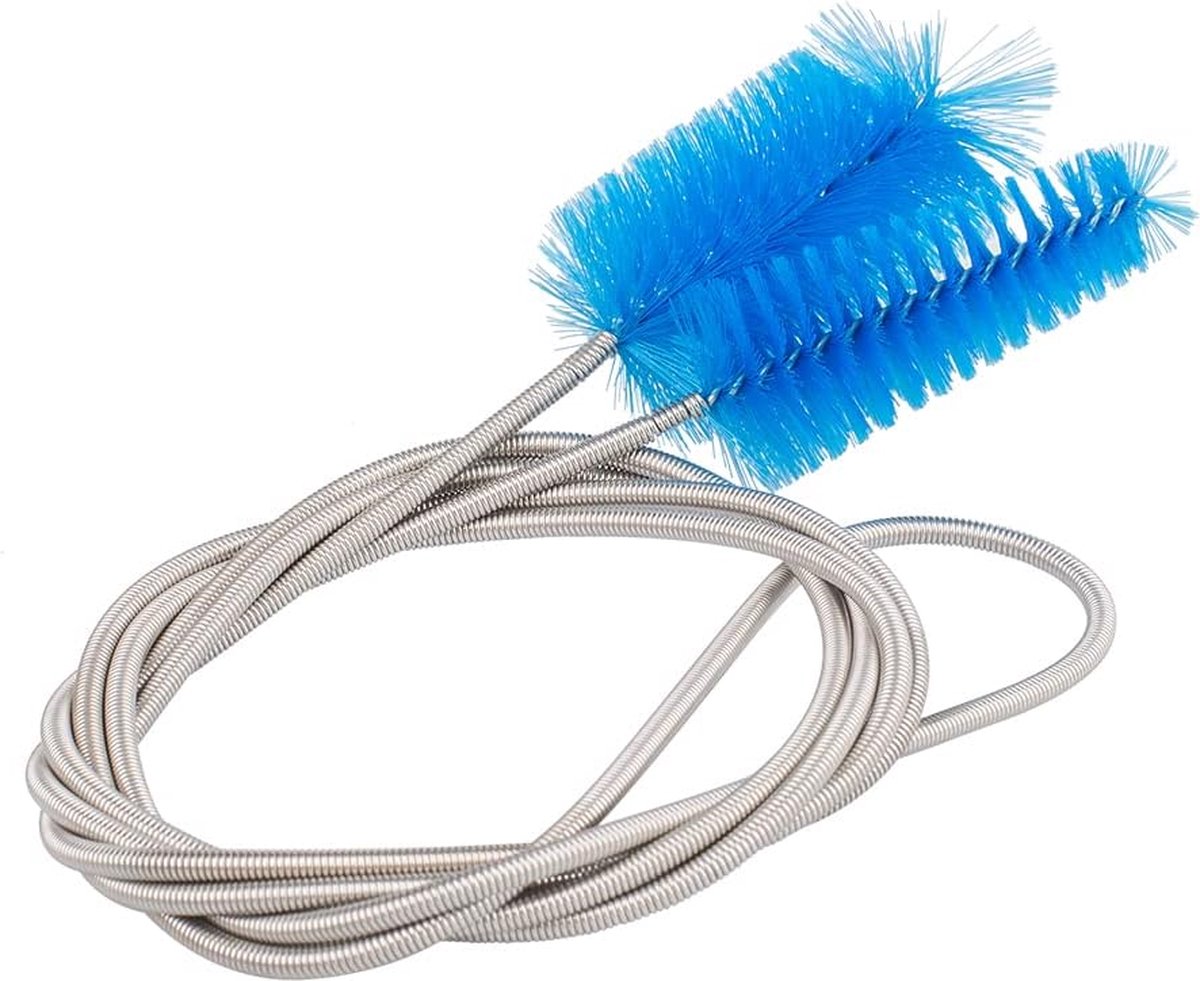 Flexible drain brush, 67-inch double ended, stainless steel, long pipe cleaner with 2 pieces 10-inch straw cleaning brushes for aquariums, hoses, glass pipe, shower sink, drain, kitchen, packaging