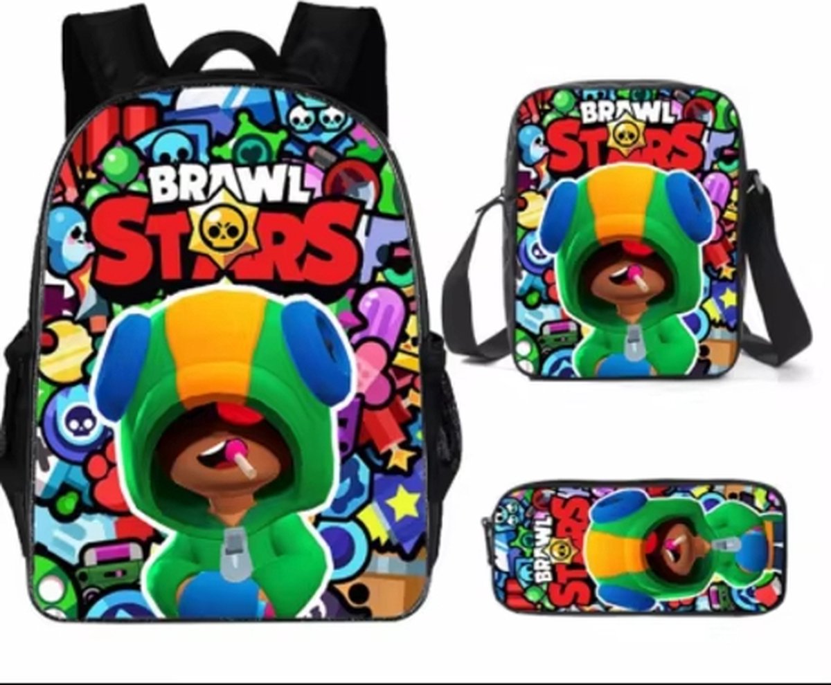 Brawl Stars - Brawl Stars rugzak - Rugtas - LEON - Brawl Stars karakters - 3 delig - Etui - Lunchtas - Sporttas - Schooltas - Ergonomisch - 3D - Handtas - Sporttas - Gymtas - Lunchtas - Kindertas - Waterproof