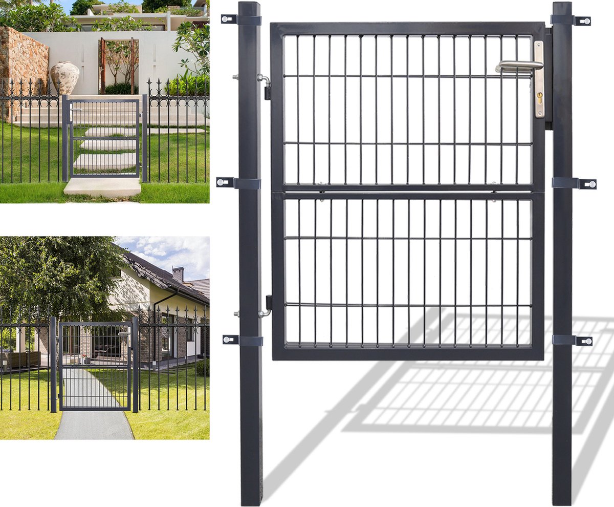 Garden Gate Gate Powder Coated Steel Garden Gate-Garden Door fence gate 100 × 100 cm farm gate made of galvanized steel with lock, doorknob and key, sturdy and durable-anthracite gray