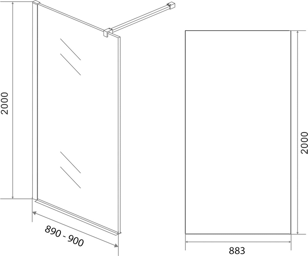 Badplaats Douchewand Florida 90 x 200 cm - Zwart – Inloopdouche 8 mm Veiligheidsglas