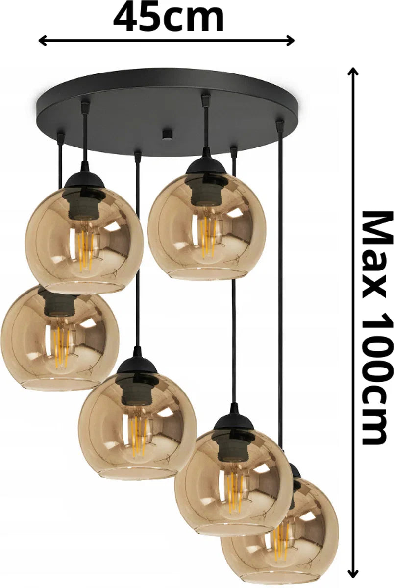 Hanglamp Bollamp - Glass Serie - 6-lichts - Amber - 6 bol