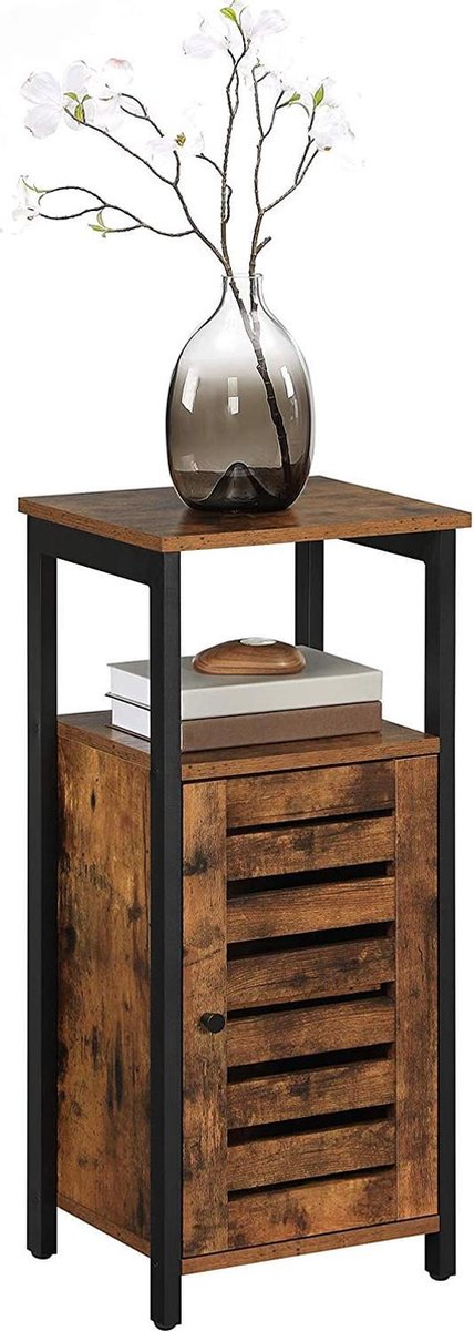 Bijzettafel, nachtkastje, bijzettafel, stabiel nachtkastje met 2 open planken, nachtkastje in industrieel design, woonkamer, slaapkamer, hal, vintage LSC34BX