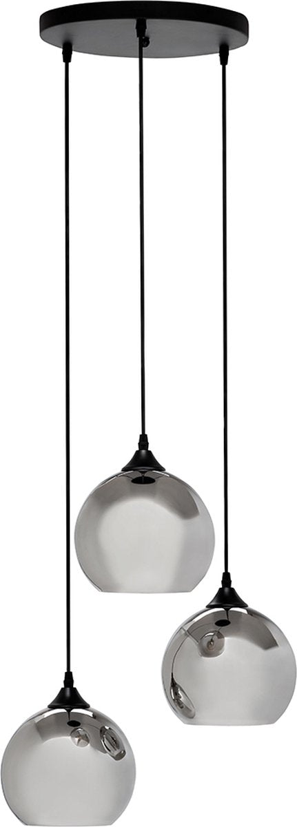 Hanglamp 3-Lichts Bol | Rookglas | Industrieel | Woonkamer | Eetkamer | Smoke | Zwart
