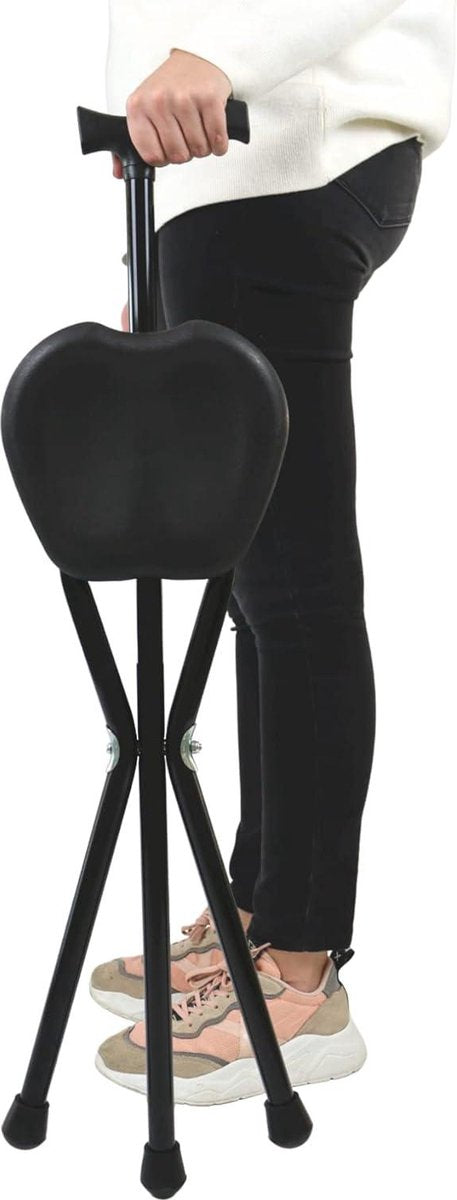 Walking Stick with Seat for Seniors - Height 89 cm Non-Adjustable - Foldable - Black Walking Stick