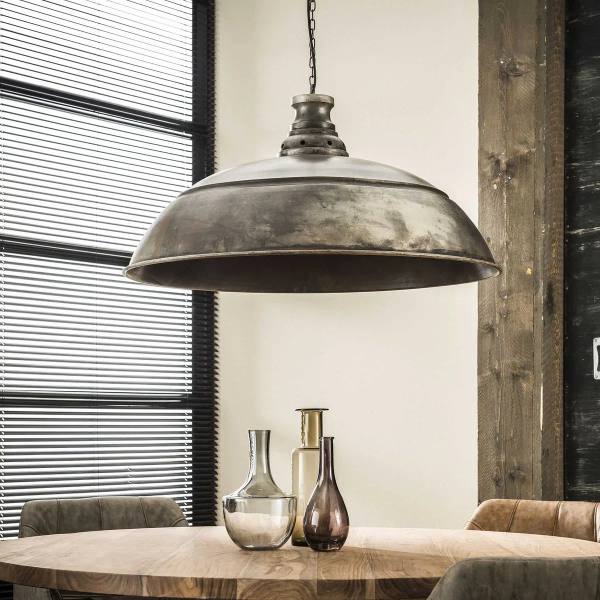 Hanglamp industrie | 1-lichts | oud zilver | metaal | Ø 80 cm | in hoogte verstelbaar tot 150 cm | eetkamer / eettafellamp | modern / industrieel / robuust design