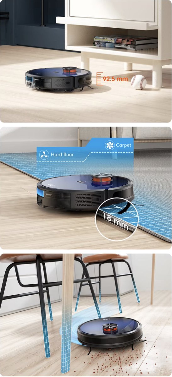 J&R Robotstofzuiger - Automatische lediging - Stofzuiger - Spraakbediening - Zuigen en dweilen - WiFi - 3KPa Zuigkracht - Slimme mapping - Alexa - Google Assistant - Zwart