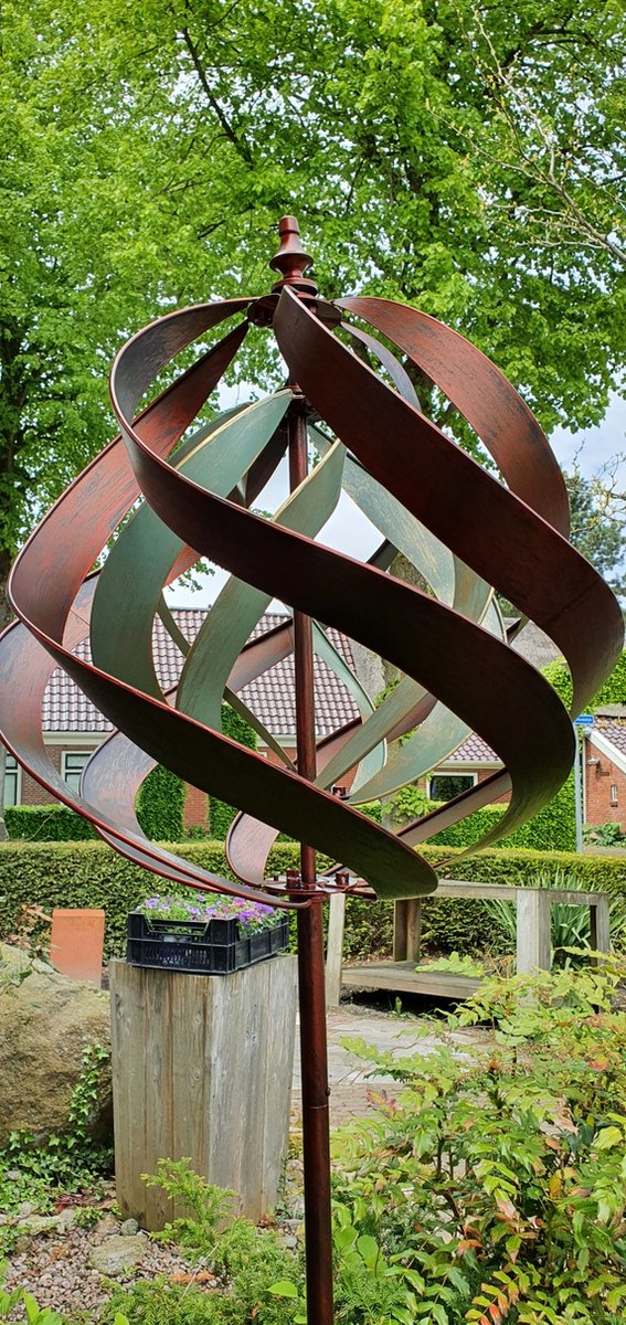 WINDMOLEN / GROEN BRONS KLEUR / TUINSTEKER / METAAL / TUINSTEKER / GECOAT / WINDSPINNER /