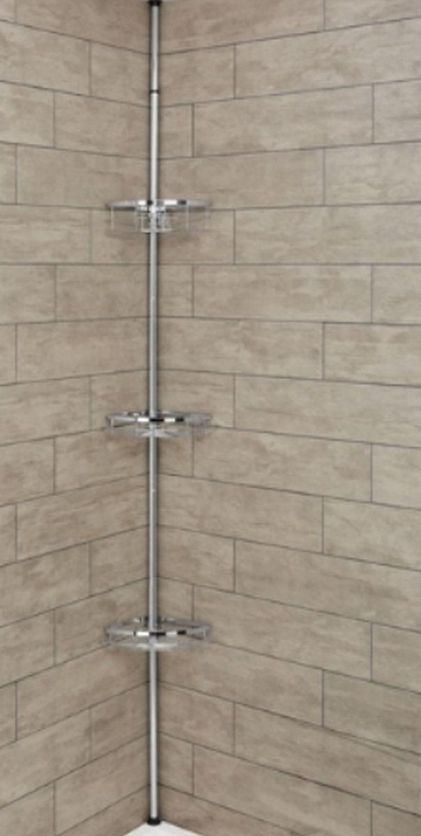 Telescopic stainless steel shower rack - height adjustable - bathroom rack - 3 baskets