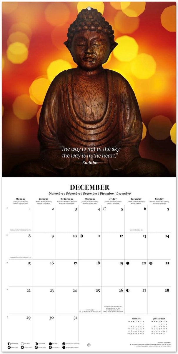 Boeddha Kalender 2025 - Brochurekalender 30x30 cm - FSC-gecertificeerde wandkalender - 12 maanden + poster kalender 2025 maandkalender
