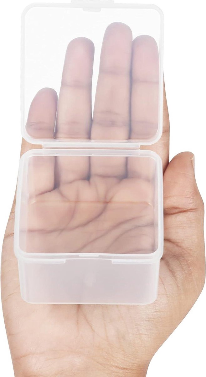 Kleine Doorzichtige Plastic Opbergdoosjes met Scharnierend Deksel - Set van 24 - L62 x B62 x H4 cm - Mini Vierkante Doosjes voor Pillen, Kralen, Sieraden & Knutselspullen. doorzichtig doosje