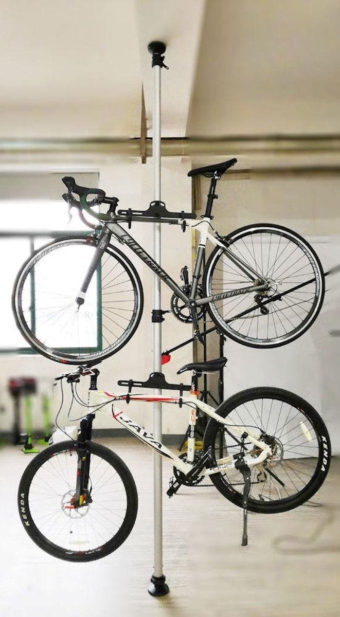 PRO Ceiling Bike Storage System for 2 Bikes - Vertical Bike Rack for 2 Bikes - Bike Holder with Telescopic Storage Bar
