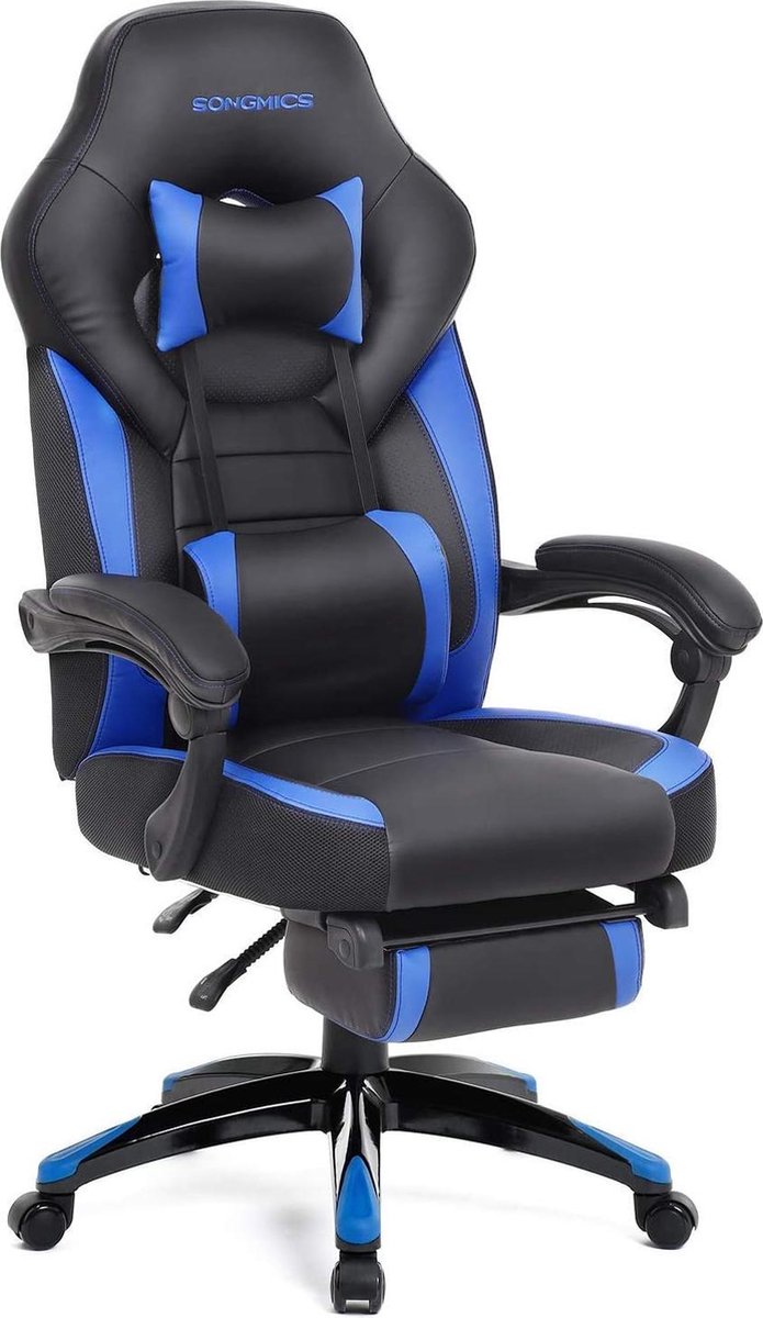 Gamingstoel - Bureaustoel met Voetsteun - Zwart-Blauw