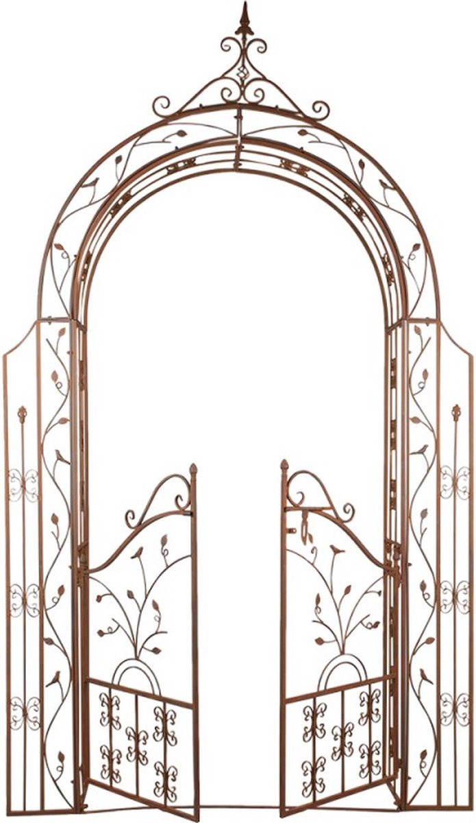 Rozenboog met Deur 146x30x257 cm Bruin IJzer Rozenboog met Poort Klimplantenrek Tuinboog