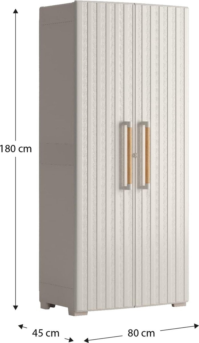 Keter Groove Outdoor Kast met Houtlook Deuren - Beige/Zand, 80 x 45 x 180 cm