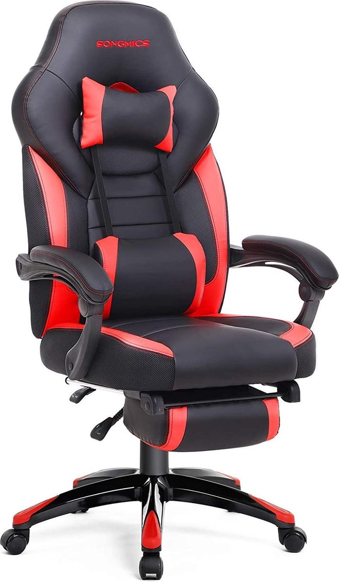 Gamingstoel - Bureaustoel met voetensteun - Zwart-Rood