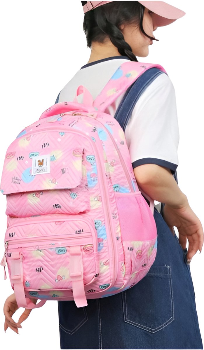 E-Shop4u - Schooltas - Nieuwe Schattige Aardbei Rugzak - Hoogwaardig Nylon - Geschikt voor 16 inch laptops - Schattig Roze - Duurzaam en Waterafstotend