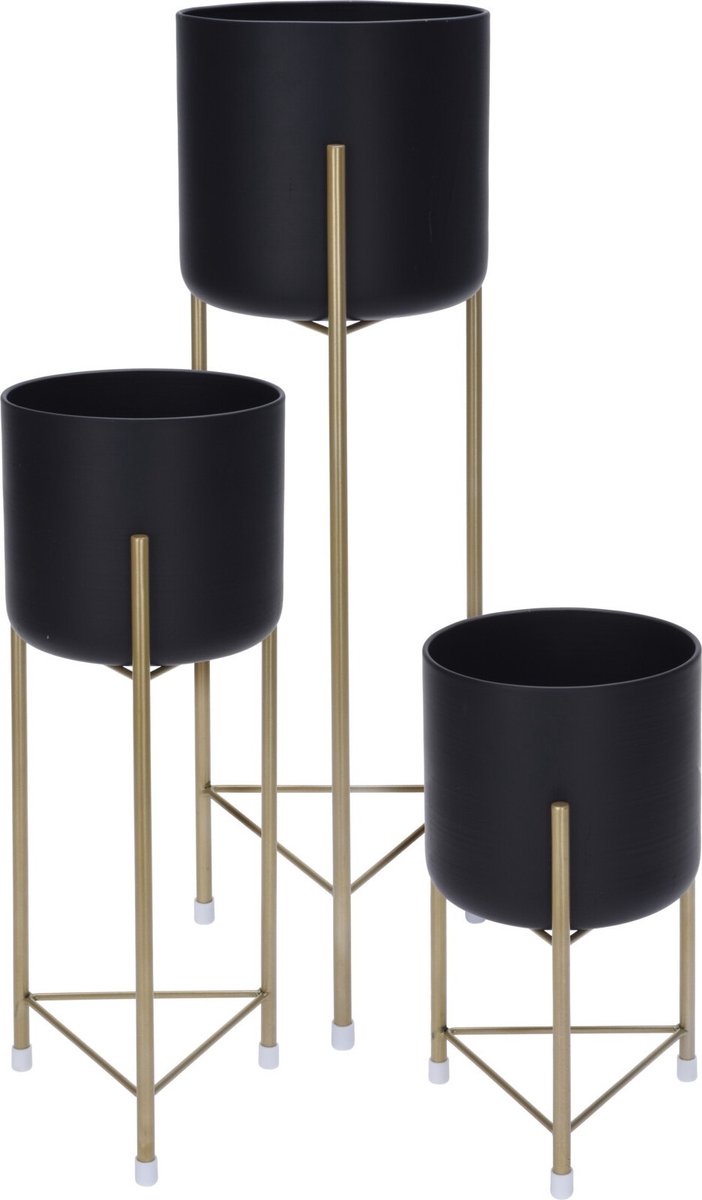 Plantenpotten - zwart - 3 stuks - op standaard - H60-H45-H30