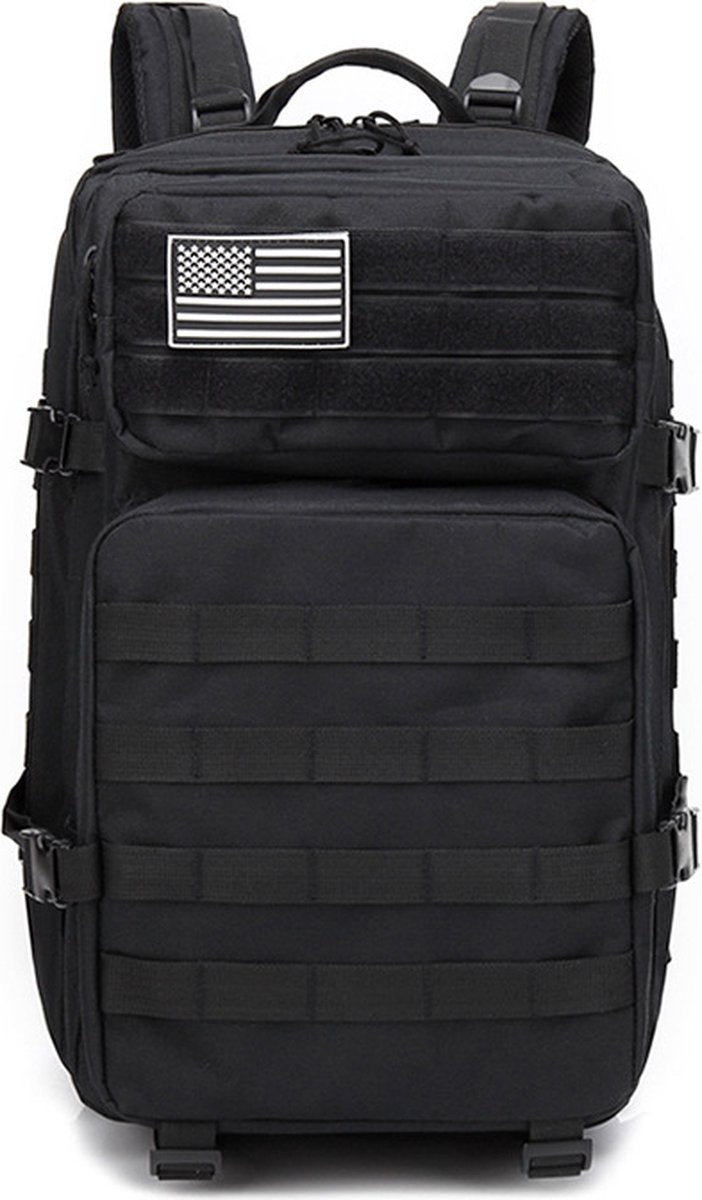 Tactical Army Backpack - 45L - Black - 30 x 30 x 50 cm - 4 Compartments - Made of Polyester - Durable and Spacious