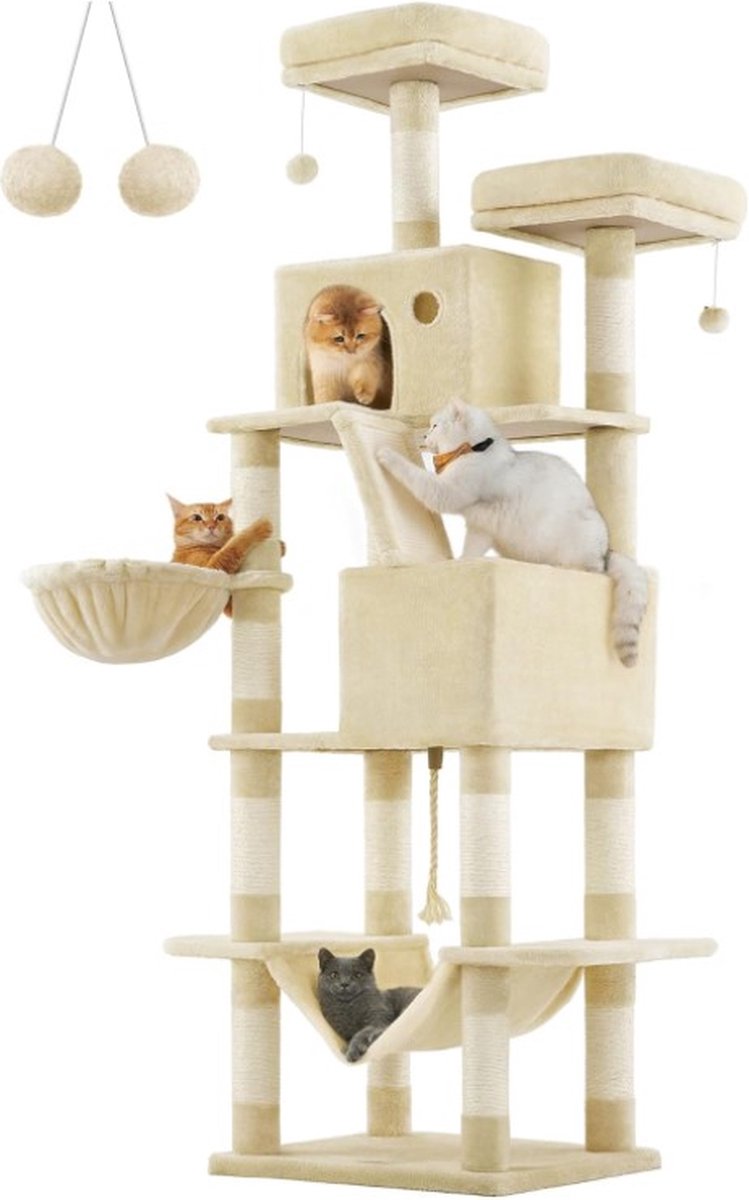 Krabpaal voor zware katten - Hoge krabpaal - Krabpaal boomstam - Krabpaal voor grote katten - Kattentoren - Krabpaal plafond - Stevige krabpaal - Krabpaal voor katten - XXL - Kattenverblijf